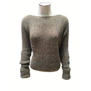 Cotton Emporium Crop Top Boho Cut Sweater M Olive Green Knit Acrylic Poly Blend